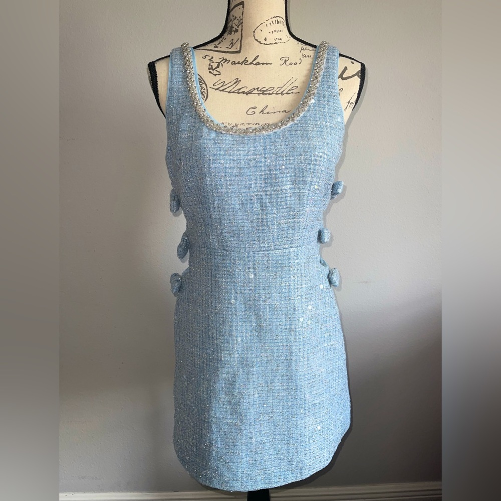 SELF PORTRAIT blue tweed sequined BOUCLE DRESS